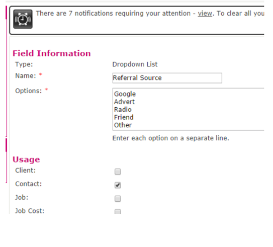custom fields WorkflowMax screenshot2