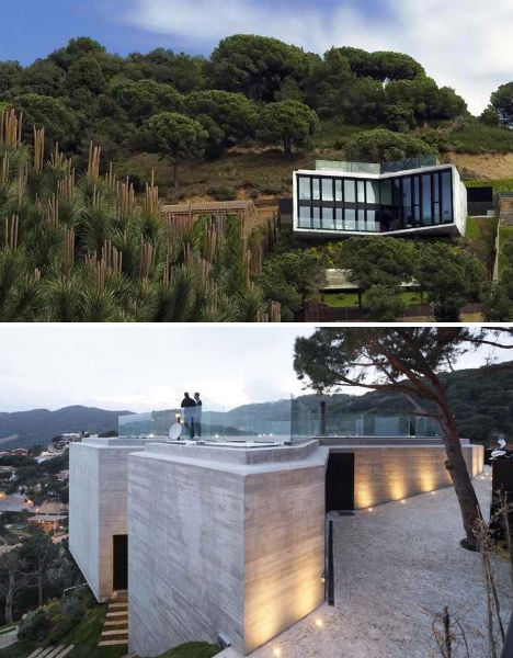 Cadaval & Solá-Morales architects created a two-story, X-shaped residence that clings to this cliff.