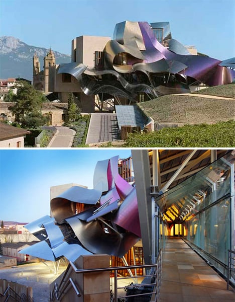 The City of Wine complex for the Marques de Riscal Winery in Elciego, northern Spain by Frank Gehry.