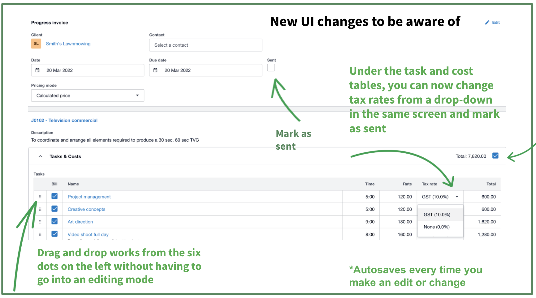 UI changes invoice info page 2